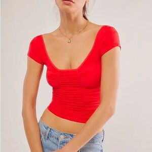 Free People Intimately “Gotta Be You Seamless” Bright Cherry Red top